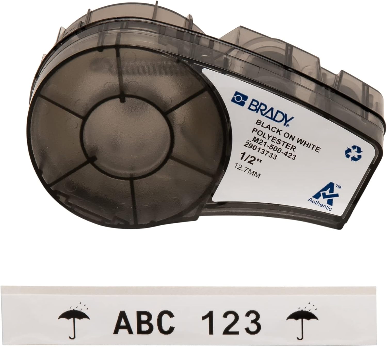 Brady Polyester Label Tape for Label Printers M210 & M211 – Industrial Multi-Purpose Labels for Harsh Environments – Black on White (12,7 mm x 6,4 m) – M21-500-423