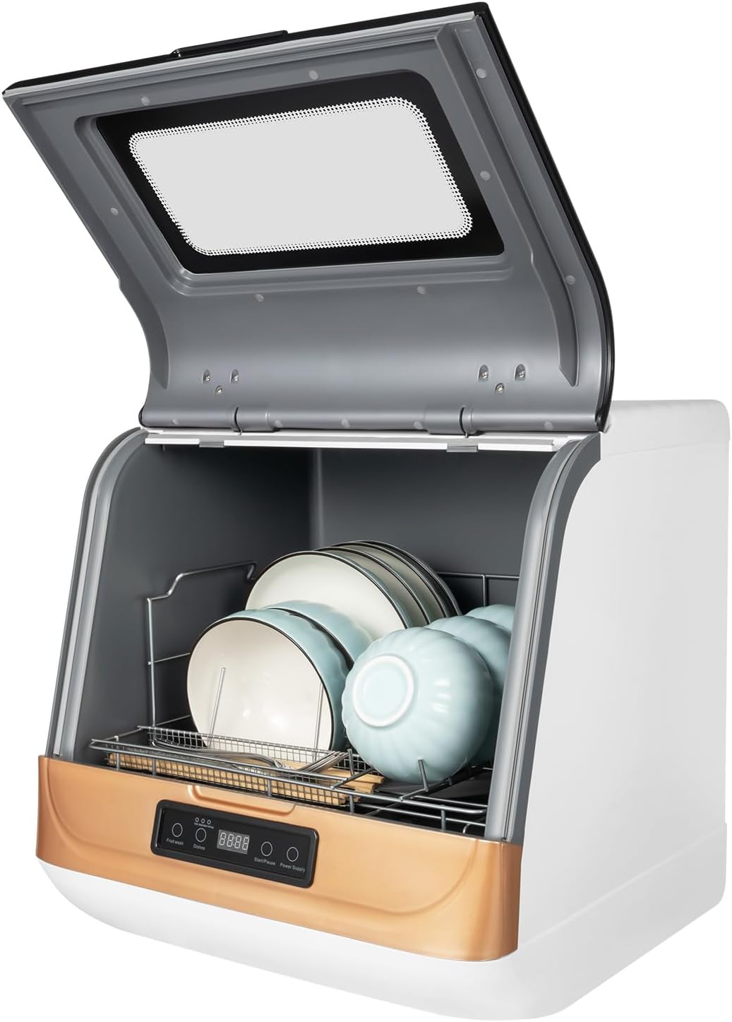 Portable Countertop Dishwasher, 3-in-1 Washing Modes Portable Washer for 4-6 Sets (12-20 Pieces of Tableware), Mini Dishwasher with 360° Rotating Spray for Washing Dishes, Vegetables Fruits