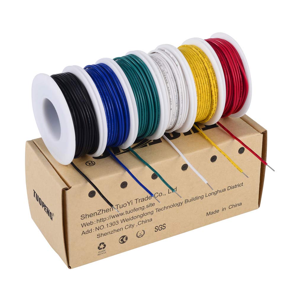 TUOFENG 22 AWG Solid Wire Kit, 6 Colors, 30 ft Each