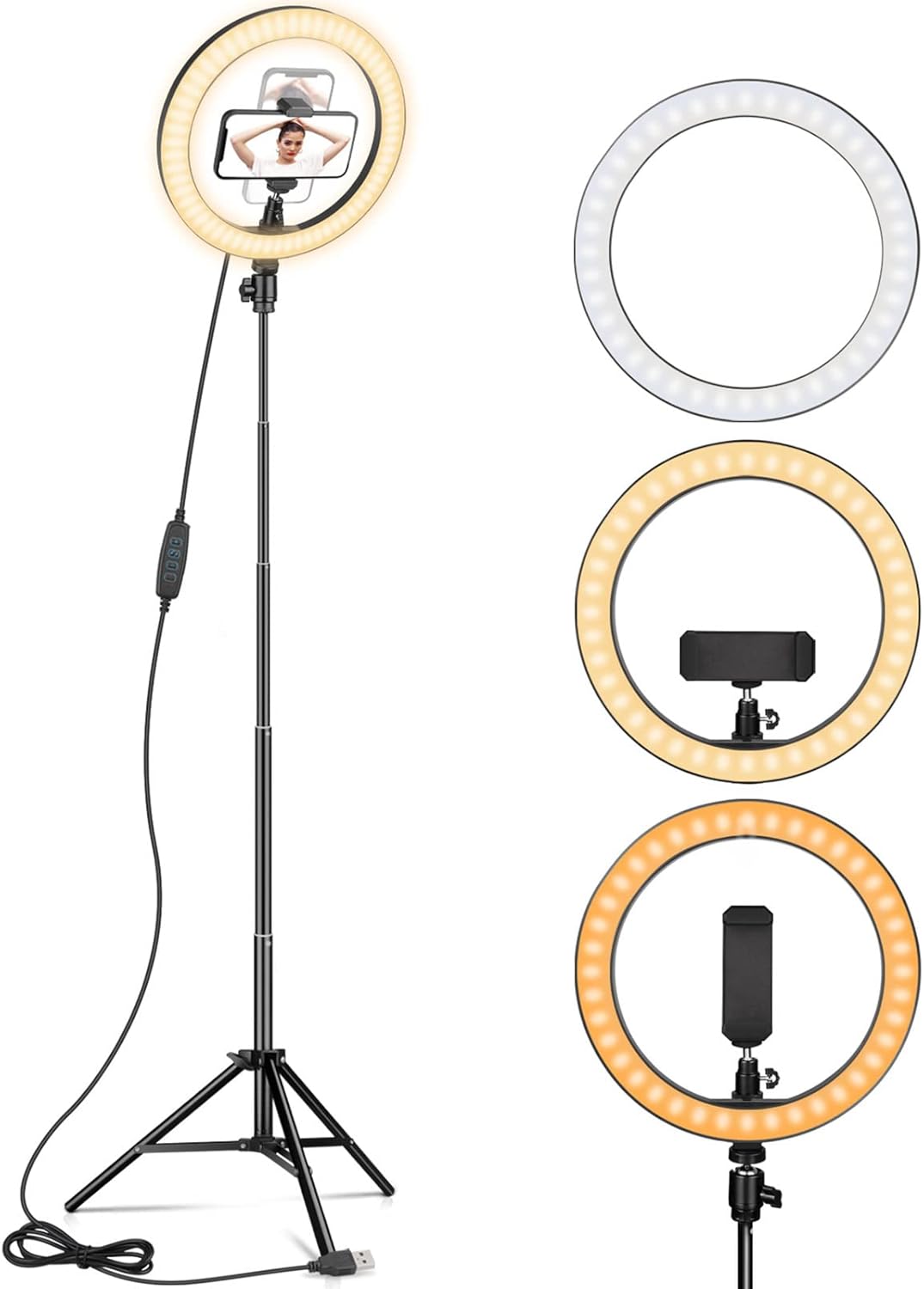 Ring Light 10" with 67" Extended Tripod Stand & Phone Holder for YouTube Video, Camera Led Ring Light for Streaming, Makeup, Selfie Photography Compatible with iPhone Android