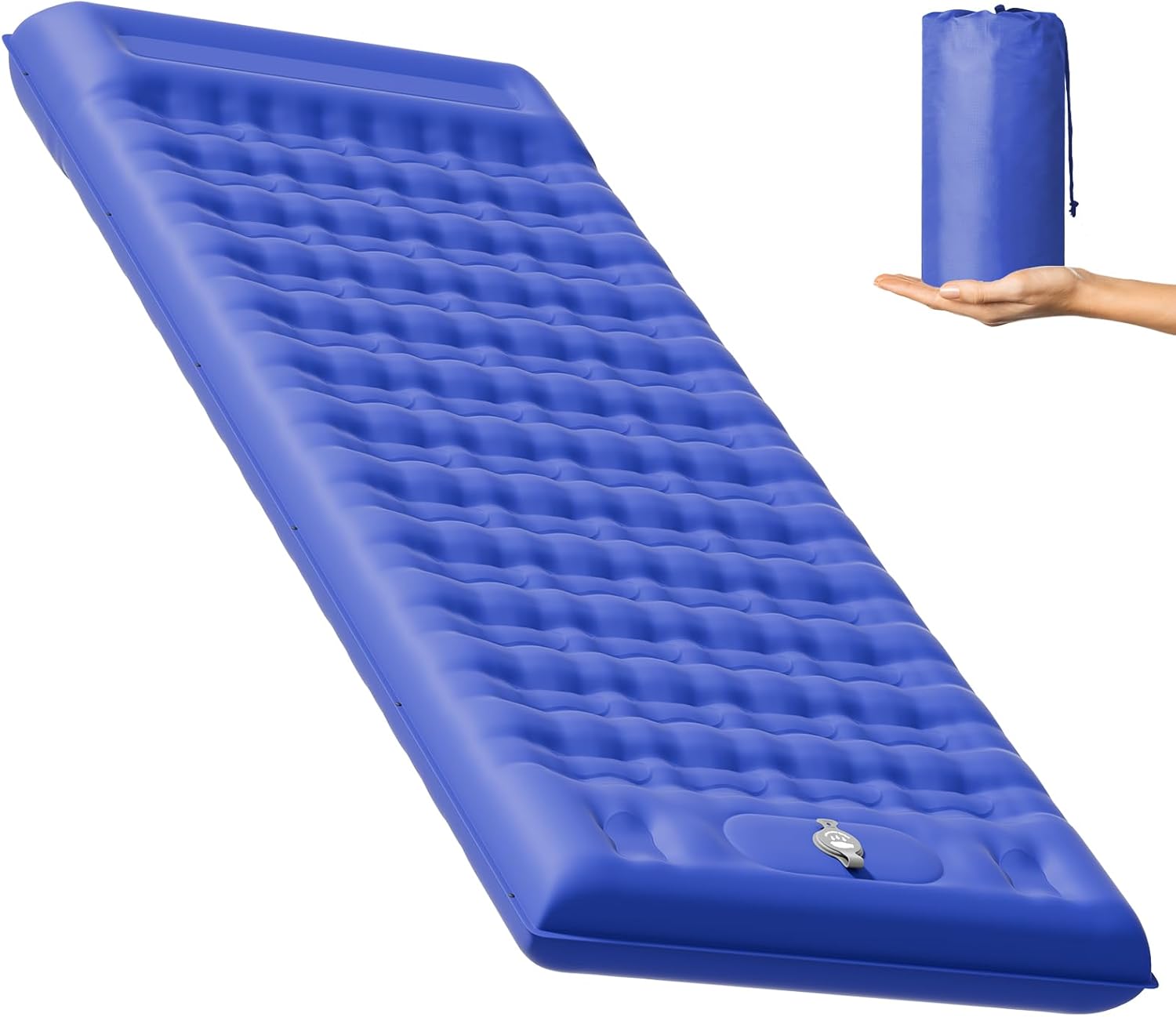 MAMBAKOTR Camping Air Bed 12-15CM Extra Thick, Reinforced Support Structure with Built-in Foot Pump and Pillow Portable Camping Sleeping Mat Air Mattress for Tent Backpacking Hiking Travel