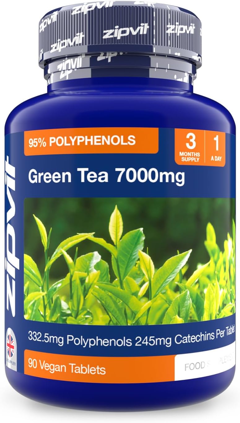 Zipvit Green Tea Extract 7000mg Antioxidant, 95% Polyphenols. 90 Vegan Green Tea Tablets. 3 Months Supply.