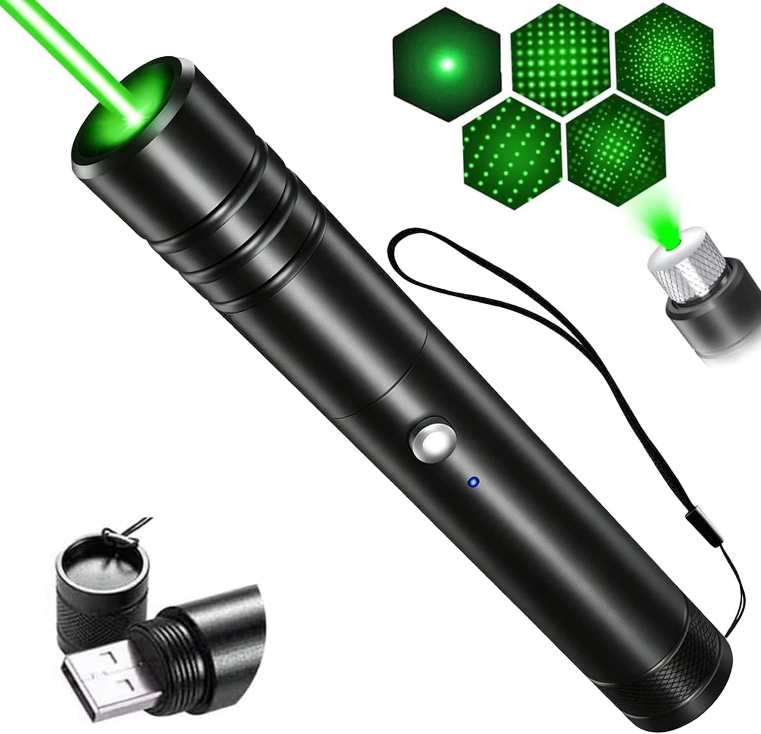 Green Pointer, USB-A Rechargeable, Visible Beam for Presentations, Teachers & Office