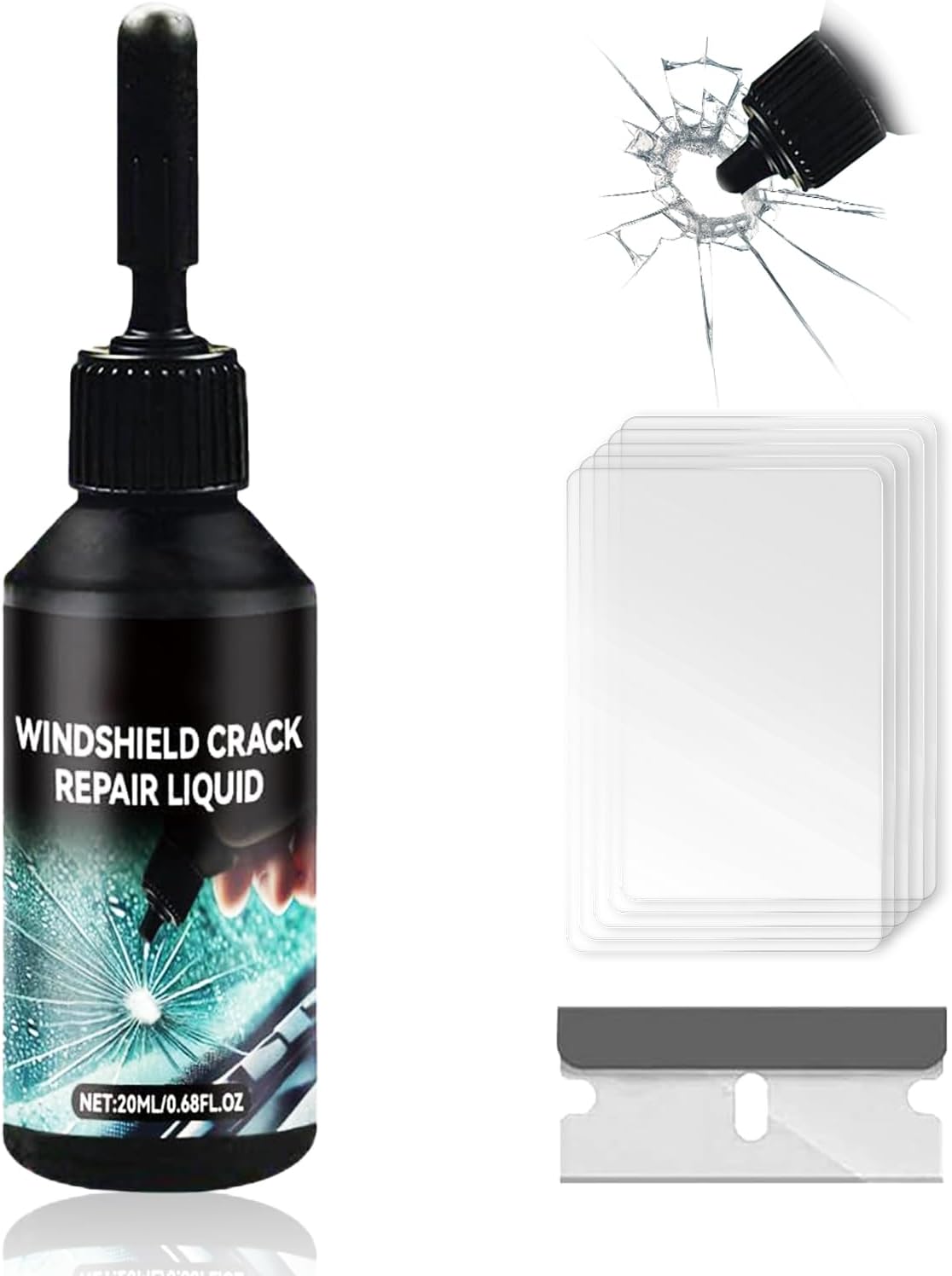 Windshield Crack Repair Kit,2025 Latest Upgraded Glass Crack Repair Kit,5MinQuick-Glass Repair Liquid,Long-Lasting for Windshields, Windows, Mirrors,All Crack Types Windshield Repair Kit (Black).