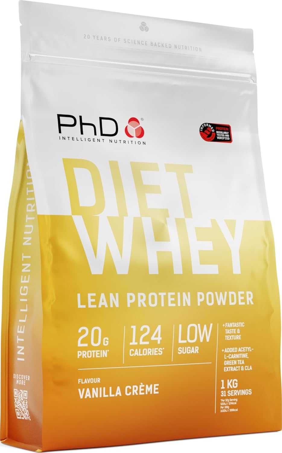 PhD Nutrition Diet Whey Lean Protein Powder | Vanilla Crème Whey Protein Powder 1 kg Bag [ Packaging May Vary ]