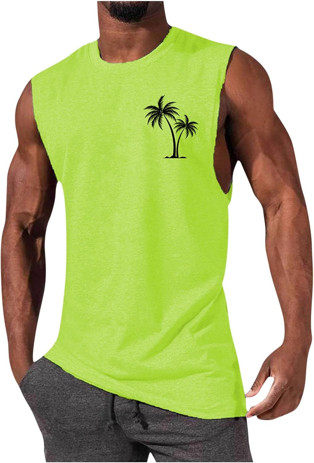 Men's Workout Tank Tops Gym Cut Off Sleeveless T Shirt Bodybuilding Fitness Muscle Athletic Tank Top Palm Tree Shirts Tee