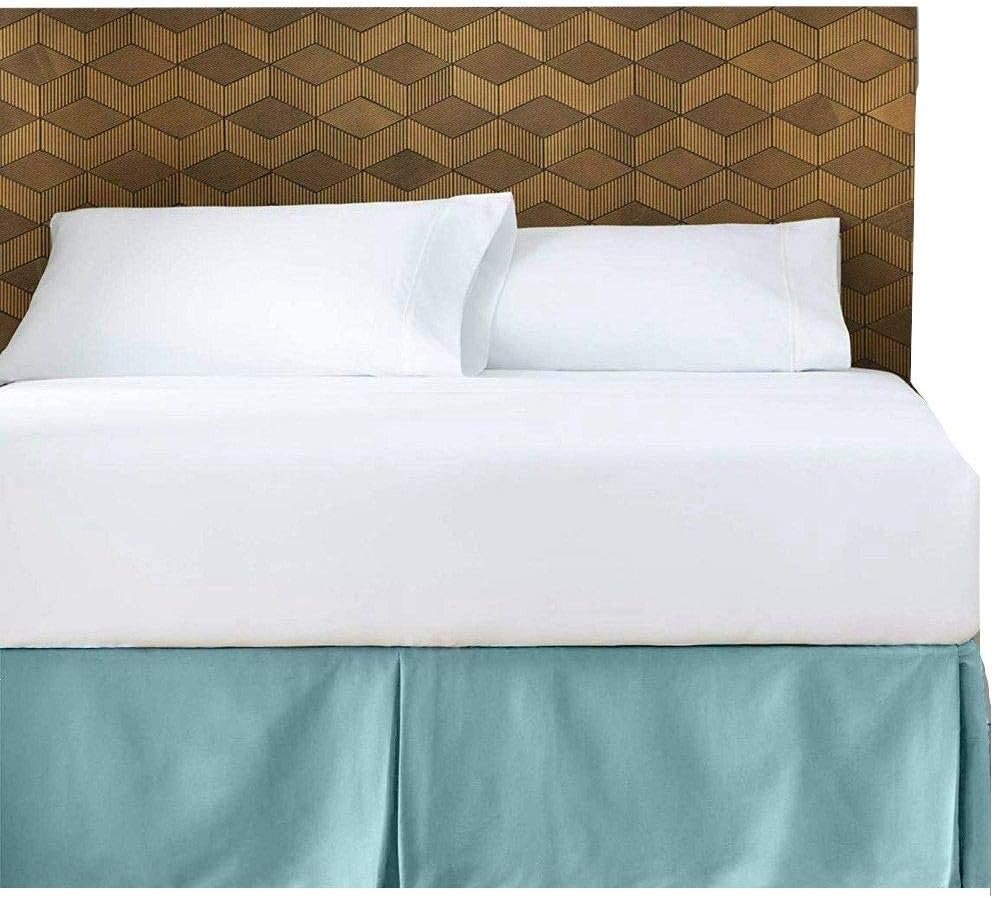 Luxury Double Brushed 100% Microfiber Pleated Bed Skirt with 21 Inch Tailored Drop (Queen Size, Solid Blue) Wrinkle and Fade Resistant Dust Ruffle