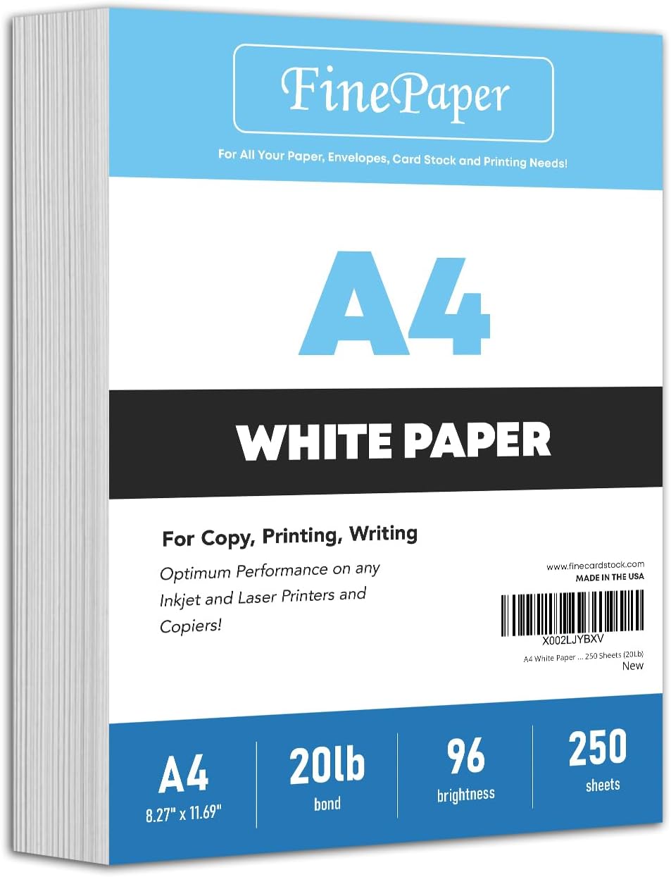 A4 White Paper | For Copy, Printing, Writing | 210 x 297 mm (8.27" x 11.69" Inches) | Pack of 250 Sheets (20Lb)