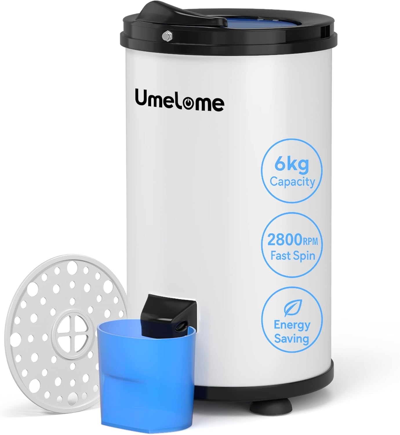 Spin Dryer 6kg by Umelome, Energy&Power Saving Spinner 2800 RPM Clothes Dryer, Energy Efficiency Class: A+++, Gravity Drain dryer, White [Energy Class A+++]