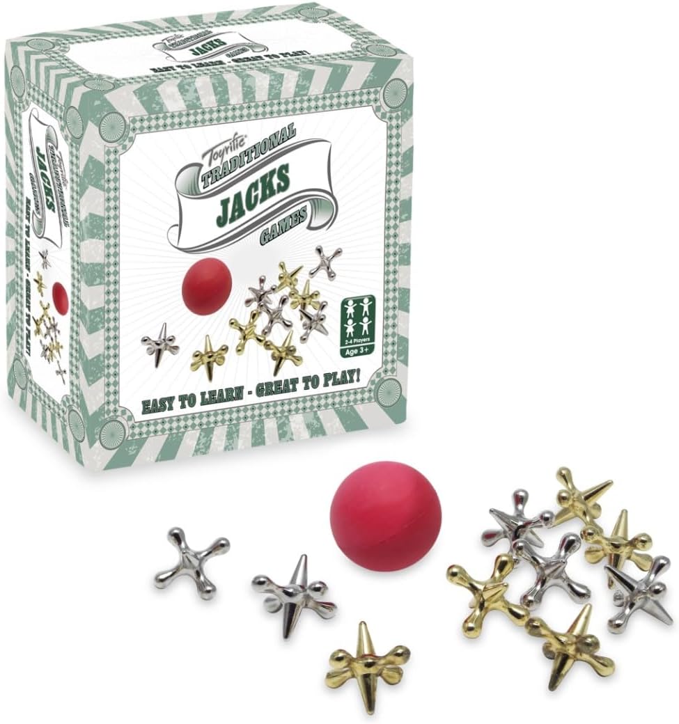 Toyrific Classic Jacks Game Set with Ball and Bag, Fun Family Game for Kids and Adults, Portable Travel Toy Gift