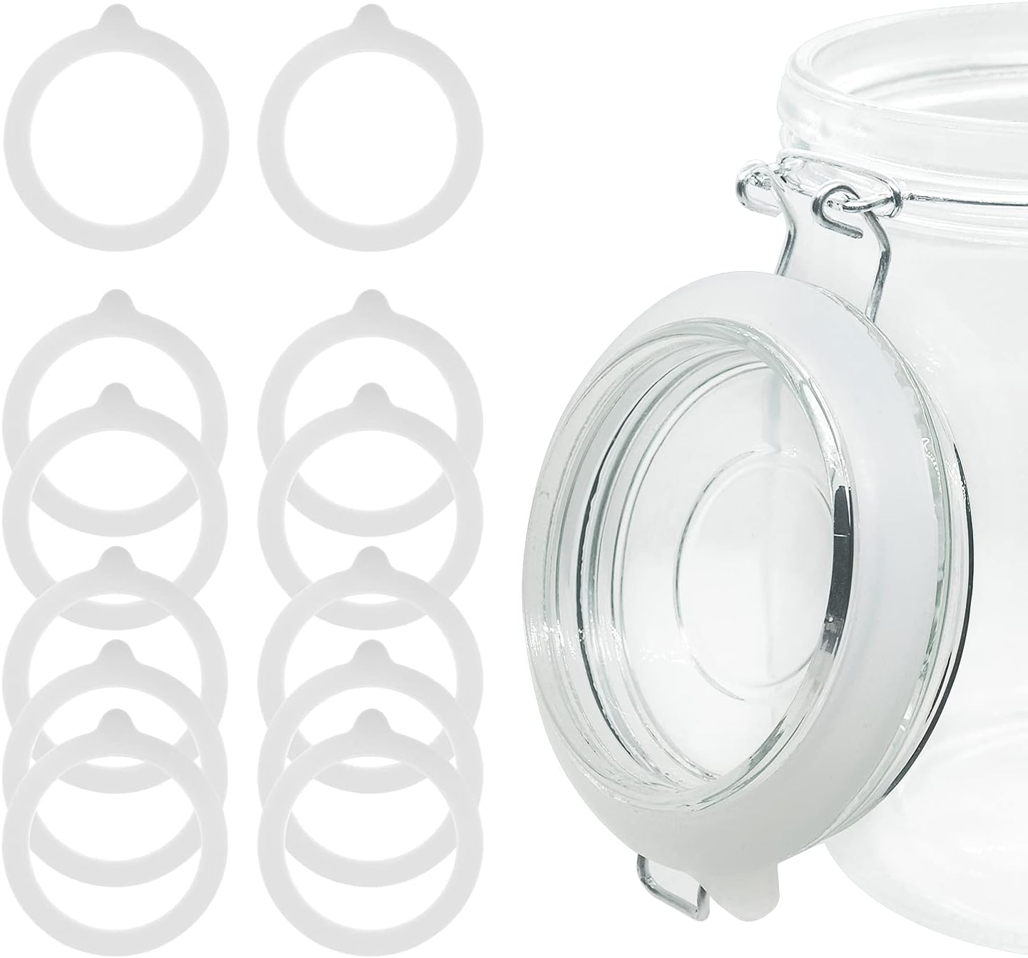 12 Pieces Rubber Seals Rings for Glass Jars, Airtight Silicone Replacement Gasket, Leakproof Silicone Gasket Sealing Rings for Mason Jars, Elastic and Fits Most Sizes (White)