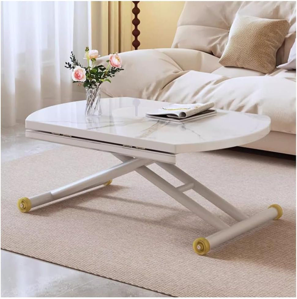 Agteruo Foldable Dining Table, Multi-Function Wooden Lift Top Coffee Table Convertible To Dining Table For Small Space, Height Adjustable Metal Legs Space Saving(Size:90x60cm)