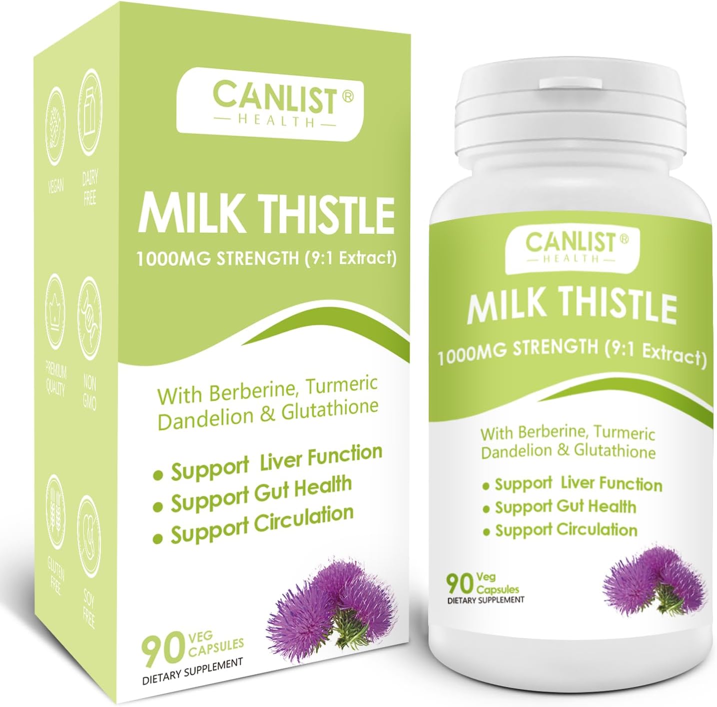 Milk Thistle Capsules 1000mg, Potent 9:1 Extract, Liver Health Support, Detox & Cleanse, Antioxidant & Gut Health, Non-GMO, Gluten-Free, 90 Capsules