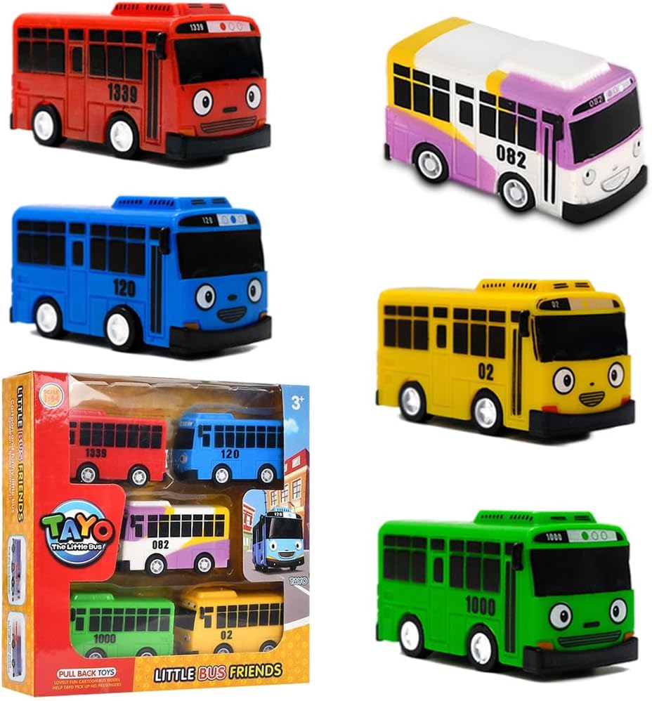 Toy Bus with Box, 5PCS Bus Car Toys Pull Back Vehicle Toys Alloy Diecast Pull Back Bus Toy Vehicles Mini Pull-Back Vehicles Friction Powered City Play Vehicle Toy Set Bus Toy Car Model Kids Gifts