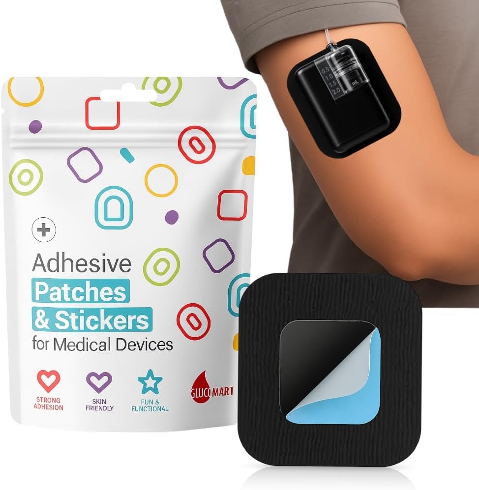 Glucomart Grip Sleeve for Tandem Mobi Insulin Pump - Adhesive Patch Holds Pump Securely to Skin While Allowing Pump Removal & Reattachment, Waterproof & Sweatproof, Skin-Friendly, 10-Pack (Black)
