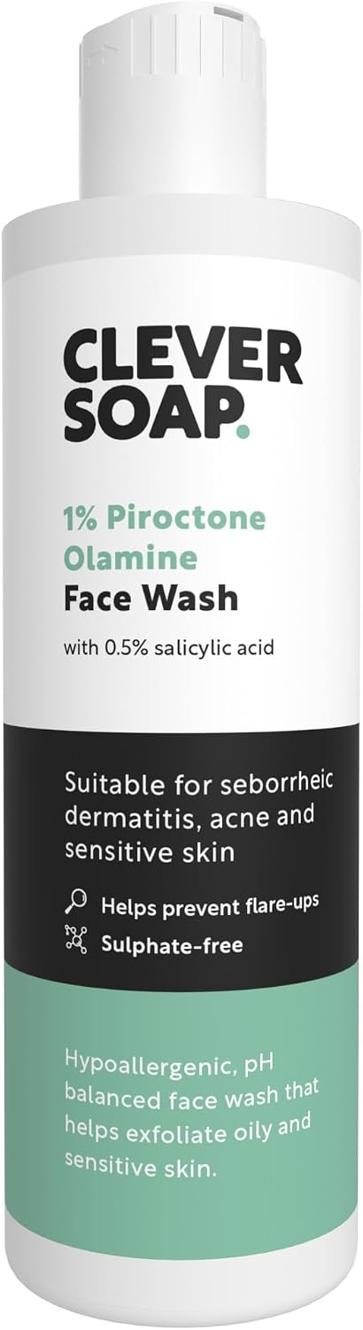 Clever Soap 1% Piroctone Olamine Face Wash With Salicylic Acid - Exfoliating, Foaming Facial Cleanser - Suitable For Seborrheic Dermatitis, Acne & Psoriasis - Fragrance Free Skin Care, For Men & Women