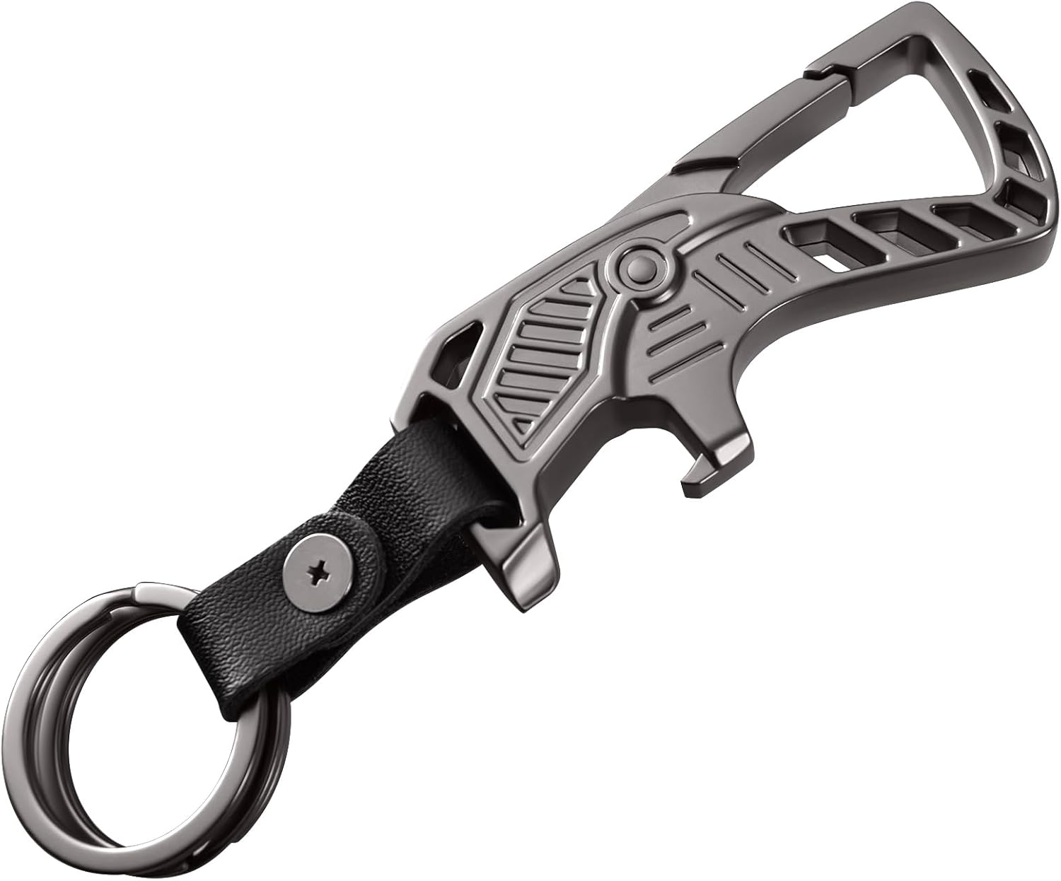Heavy Duty Carabiner Clip keychain,Bottle Opener Car Key Chain with 2 key Ring for Men and Women Black Gray