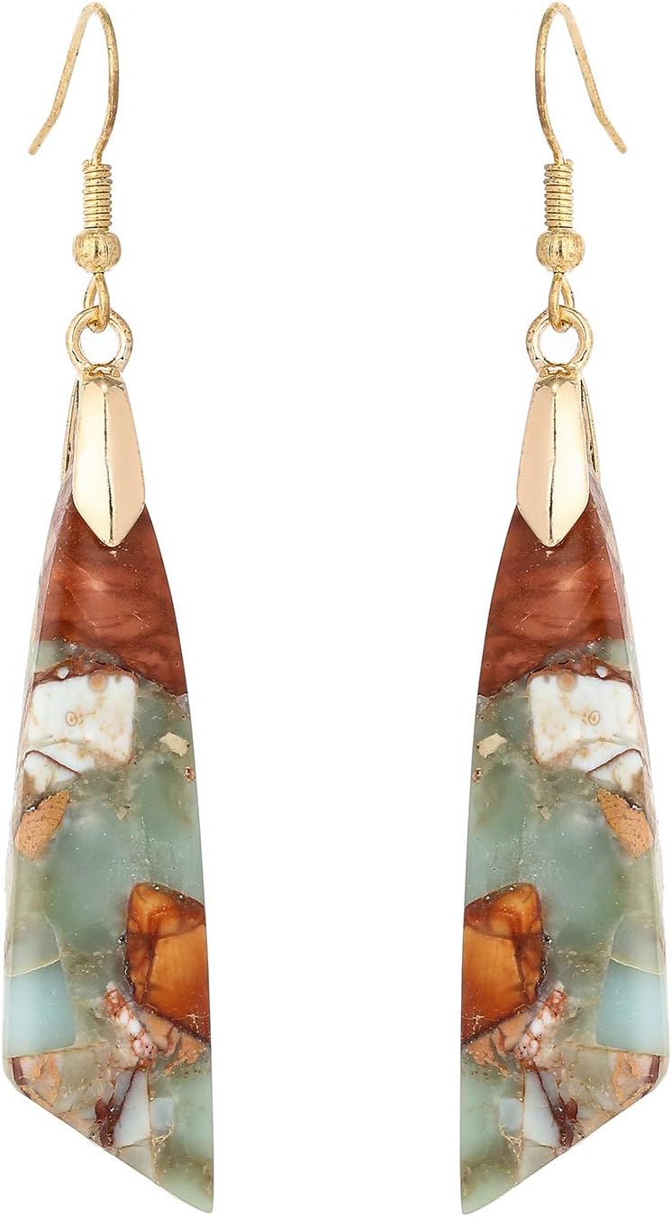 Boho Women Natural Stone Earrings Unique Healing Imperial Jasper Gemstone Energy Hypoallergenic Lightweight Dangle Drop Earrings Multiple Styles Earrings Jewelry for Birthday Party Gift