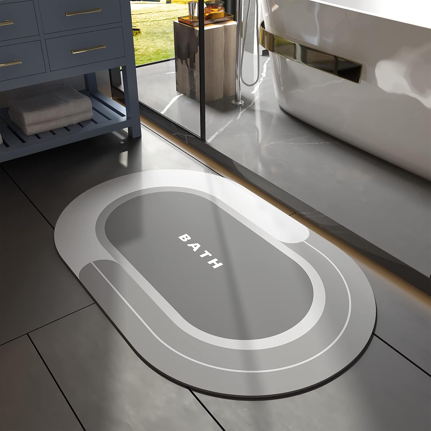 MontVoo Bath Mat - Non Slip, Quick Dry, Stain Resistant Bath Mat Rug for Bathroom Floor - Easy Care Shower Rug for Outside Bathtub - 17"x27" Grey