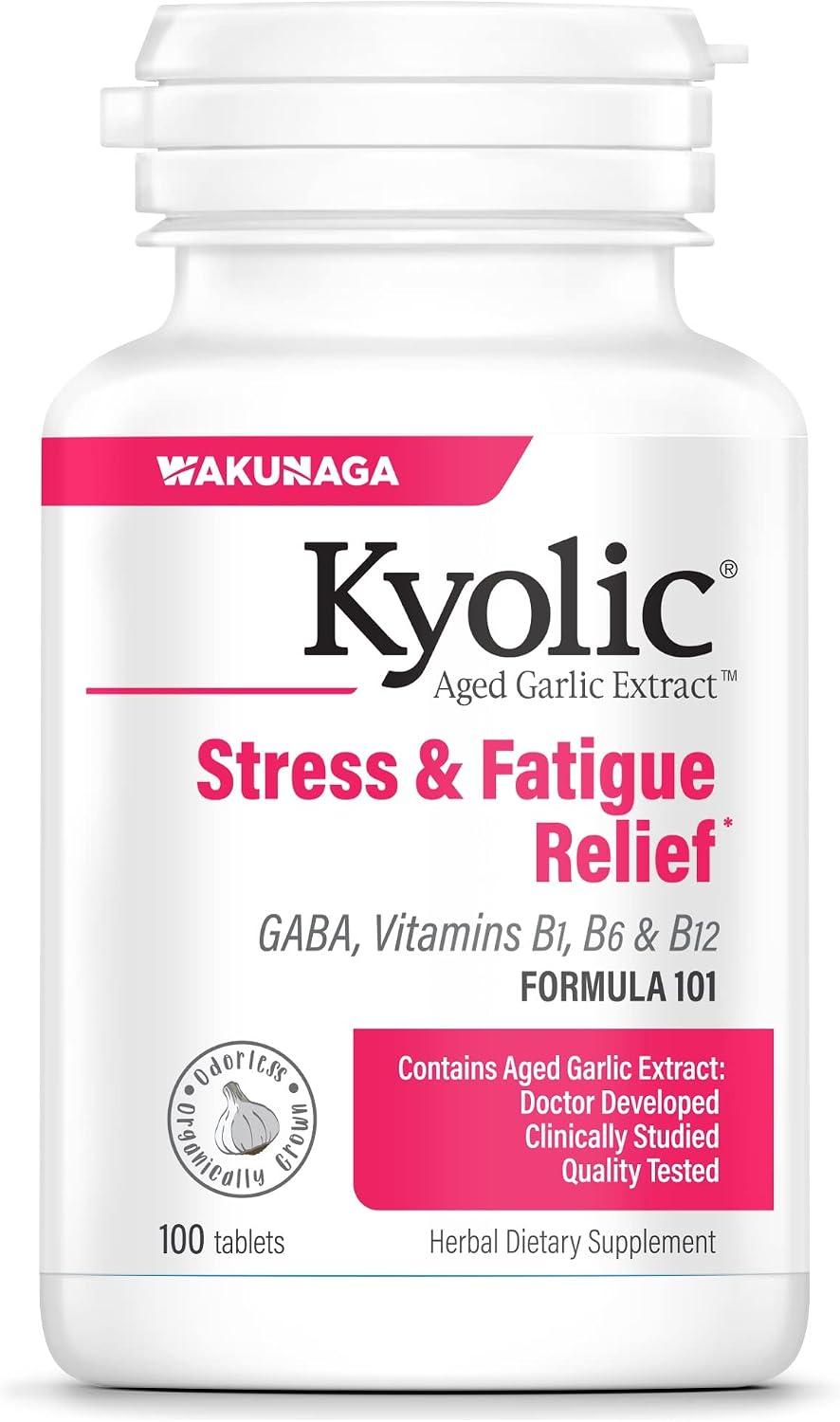 Kyolic Aged Garlic Extract Formula 101, Stress and Fatigue Relief, 100 Tablets (Packaging May Vary)