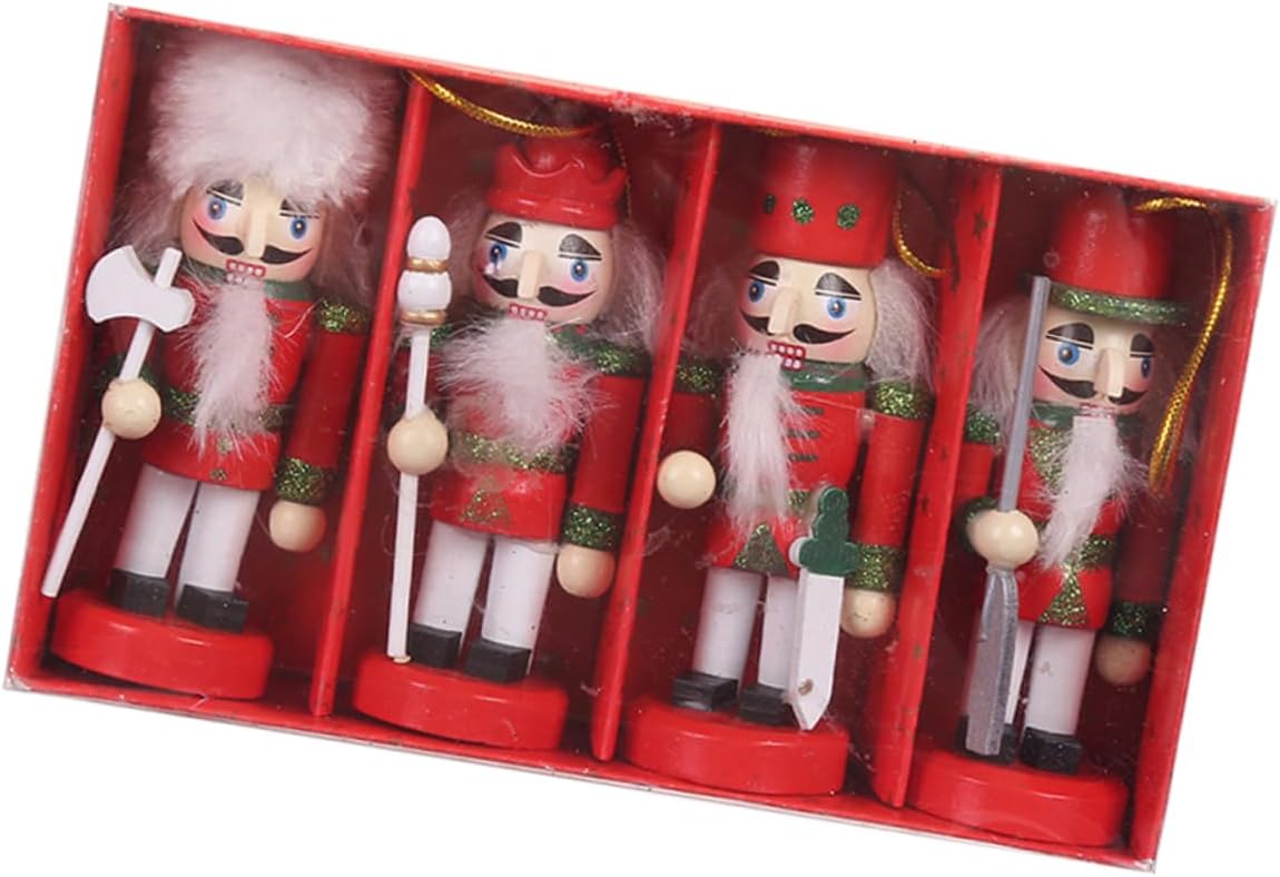 Hemobllo 4pcs Christmas Nutcracker Decorations Hanging Ornaments Traditional Wooden Tree Pendants with Rich Colors for Holiday Home and Garden Festive Decor