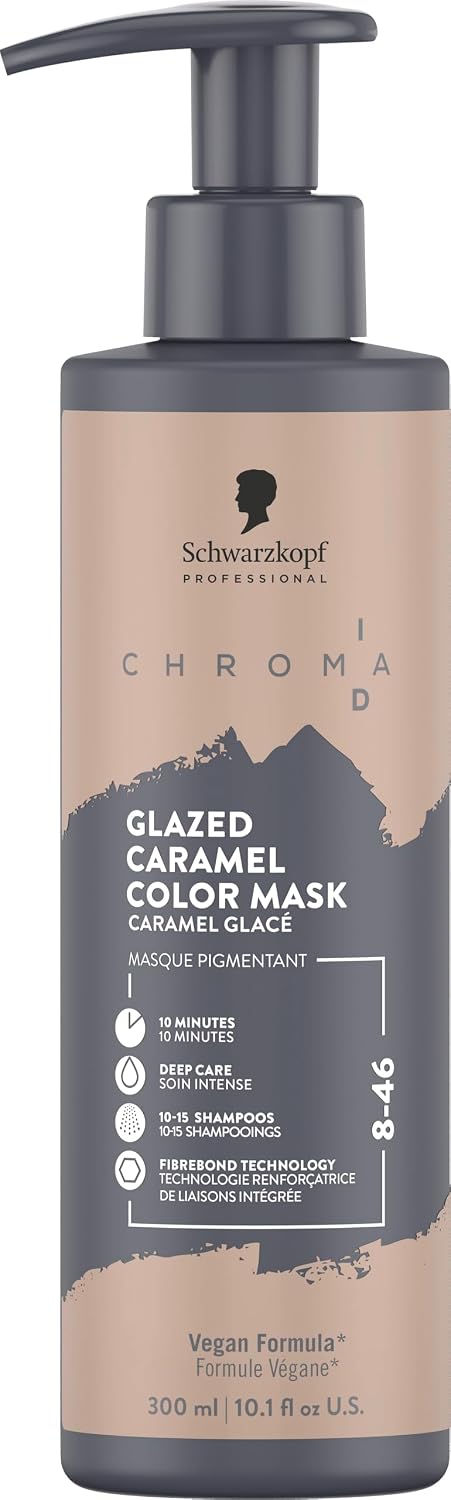 Schwarzkopf Professional CHROMA ID Bonding Color Mask Semi Permanent Mix And Tone Color System Toning Enhancing Refreshing Intense Care Deep Conditioning Shine Vegan Formula 8-46 Glazed Caramel 300 ml