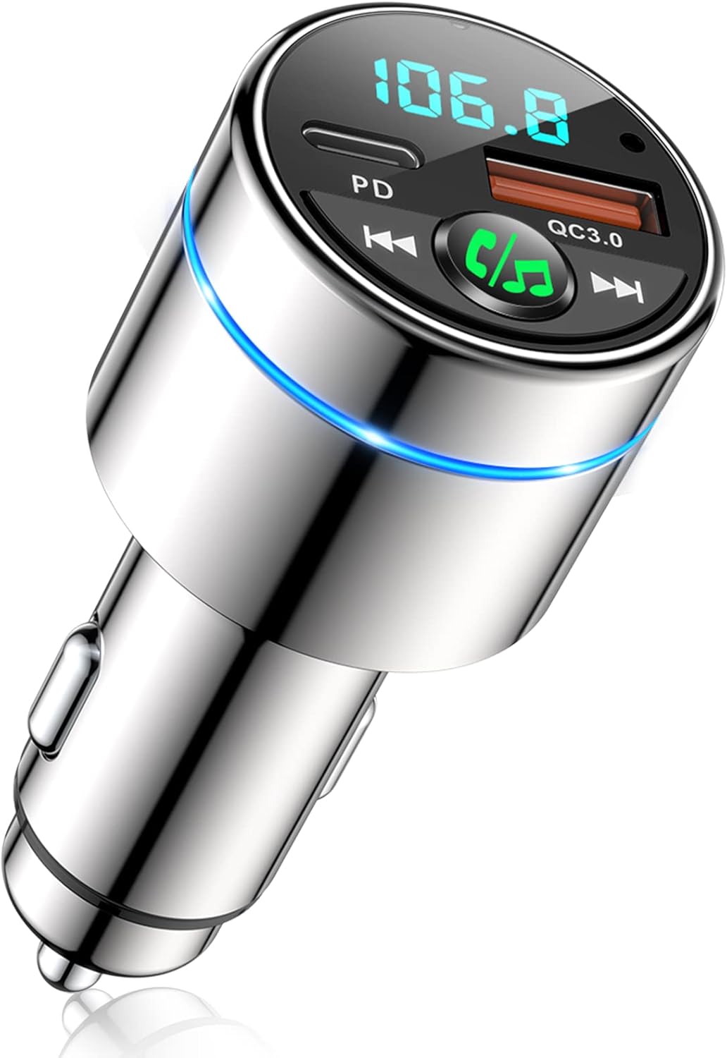Bluetooth Car Adapter 5.3, Mohard All-Metal PD 30W & QC3.0 18W Fast Car Charger, Wireless FM Radio Car Kit FM Transmitter for Car, Noise Cancelling Hands-Free Call, Hi-Fi Music, Ring Light
