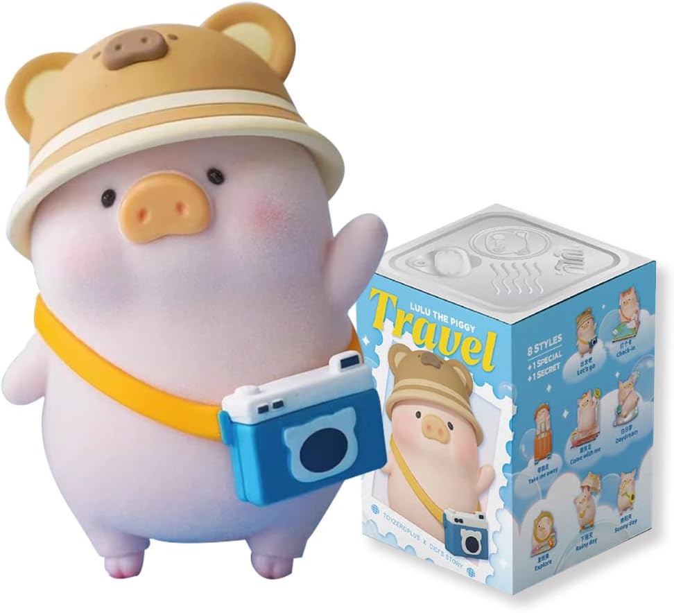 Aven Rabbit LuLu the Piggy Travel Blind Box Figures, Mystery Box Random Design Toys Girl Birthday Gifts Christmas Collectible Toy for Desk Accessories, 1PC