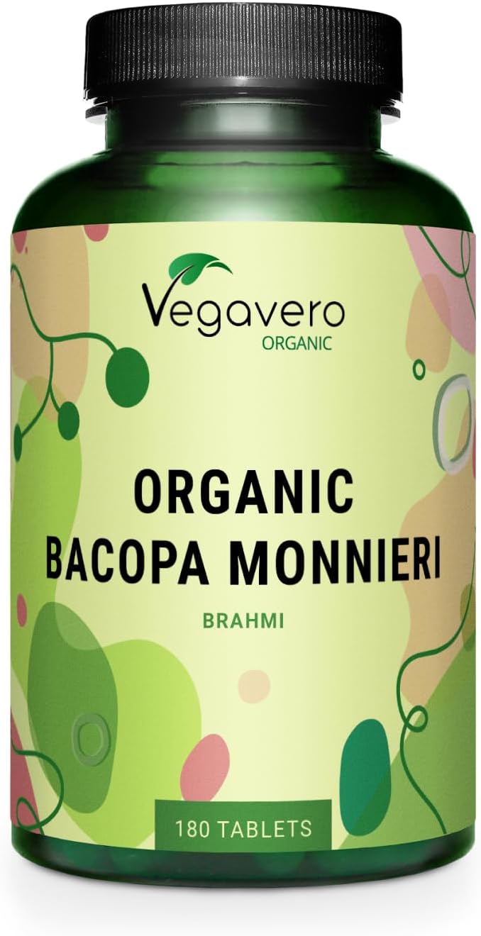 Vegavero Organic Bacopa Monnieri | 1500 mg Brahmi | 2% Natural Bacosides | Lab-Tested | 180 Tablets | Vegan