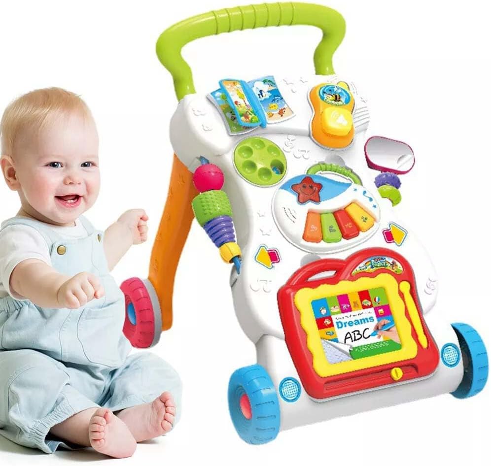 Baby Walker 7-in-1 Toddler First Steps Push Walker, Walker Toy for 1 Year Olds with Handle and Smooth Wheels, Music Walker for Boys Girls