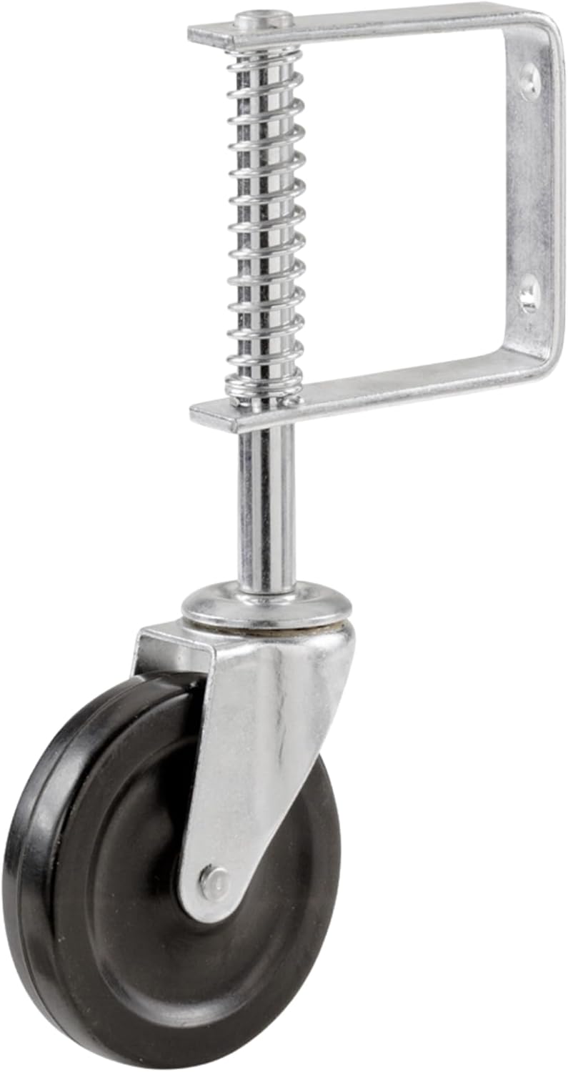 Select Hardware Spring Loaded Swivel Gate Castor, 4" Heavy Duty Garage Door Wheel, Black