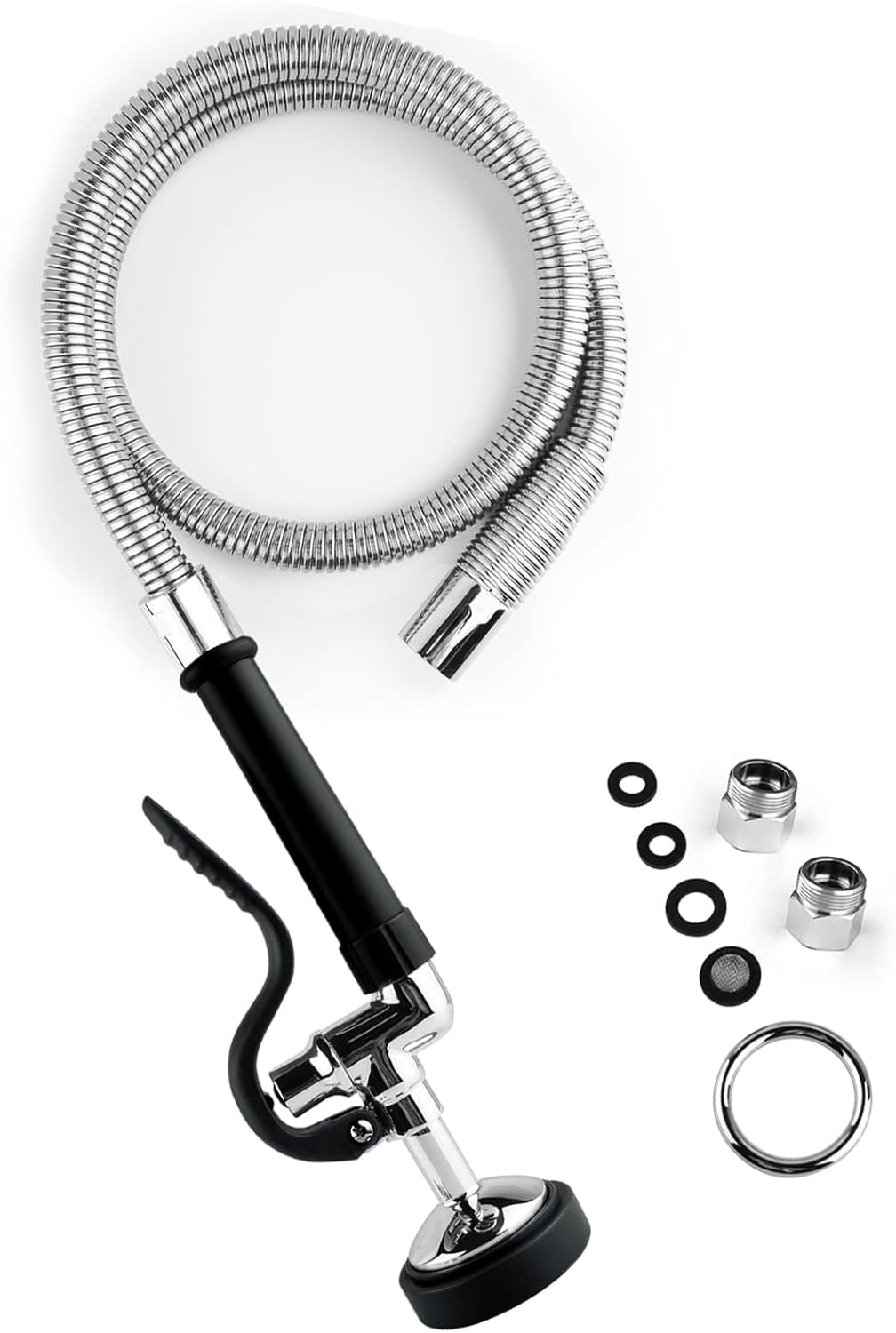 JZBRAIN Spray Valve with 45 inches Flexible Stainless Steel Hose High Pressure Pre Rinse Sprayer Nozzle Assembly for Commercial Kitchen Sink Faucet Wall/Deck Mount