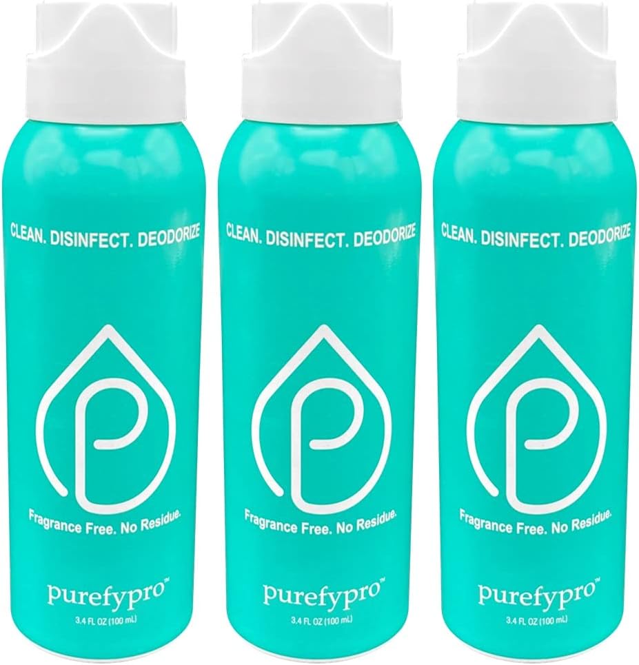 Purefypro Disinfectant Airesol Spray (3.4oz, 3 Pack) Kills 99.9999% Norovirus, HIV, Flu, Monkeypox Virus, Drug Resistant Germs, MRSA, Fungi. Purefypro Technology. No Rinse, No Residue. TSA Air Travel