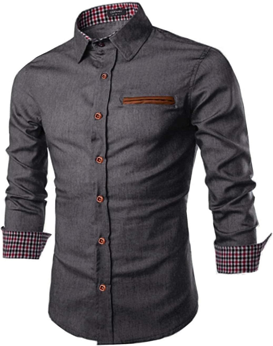 COOFANDY Men's Casual Dress Shirts Long Sleeve Denim Work Shirt Button Down Plaid Collar Cowboy Shirts Regular Fit