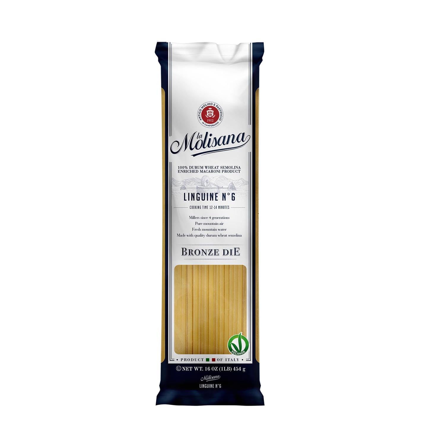 La Molisana Linguine Pasta, 16 oz (Pack of 3), Premium Italian Durum Wheat Semolina, High Protein 14%, Bronze Die Cut Flat Long Pasta for Superior Sauce Grip, Firm Al Dente Texture, Ideal for Seafood & Pesto Recipes, Made in Italy