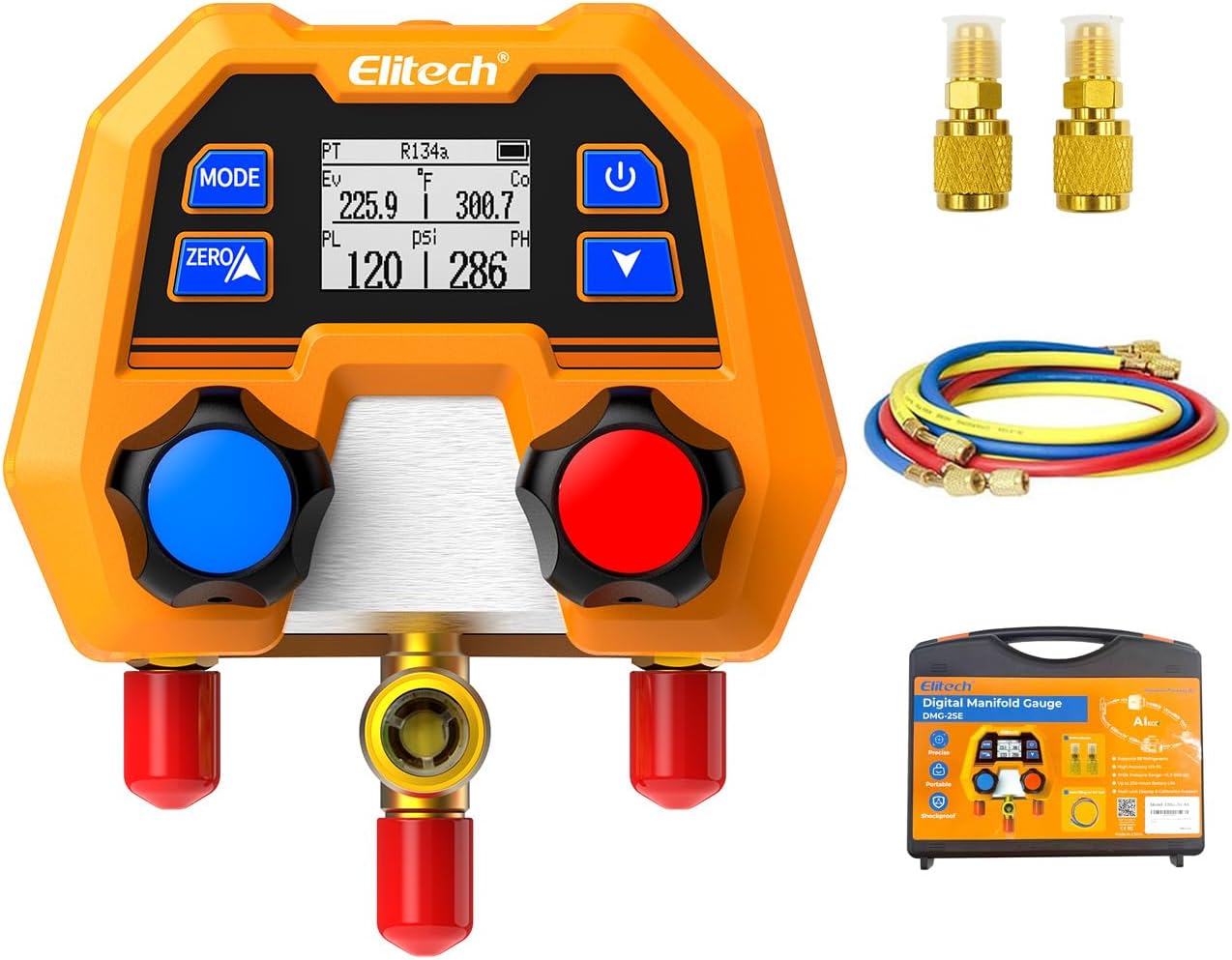 Elitech HVAC Digital Manifold Gauge Set DMG-2SE with Hoses & R410A Adapters