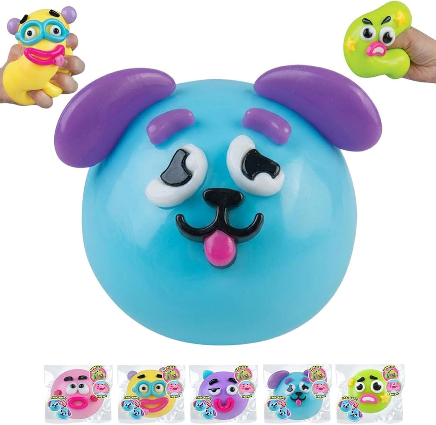 Smushers Squishy Fidget Toy, Soft Interchangeable Dog Face Swap Stress Relief Sensory Squeeze Toy for Adults (BU)