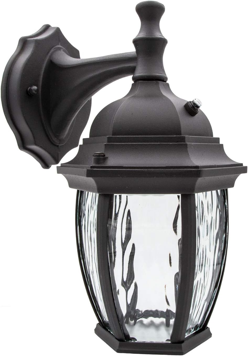 Maxxima LED Outdoor Wall Light - Features Clear Water Glass, 3000K Warm White, 580 Lumens, Dusk to Dawn Photocell Light Sensor, Patio or Porch Sconce Fixture, Ideal for Exterior Decor Lighting - Black