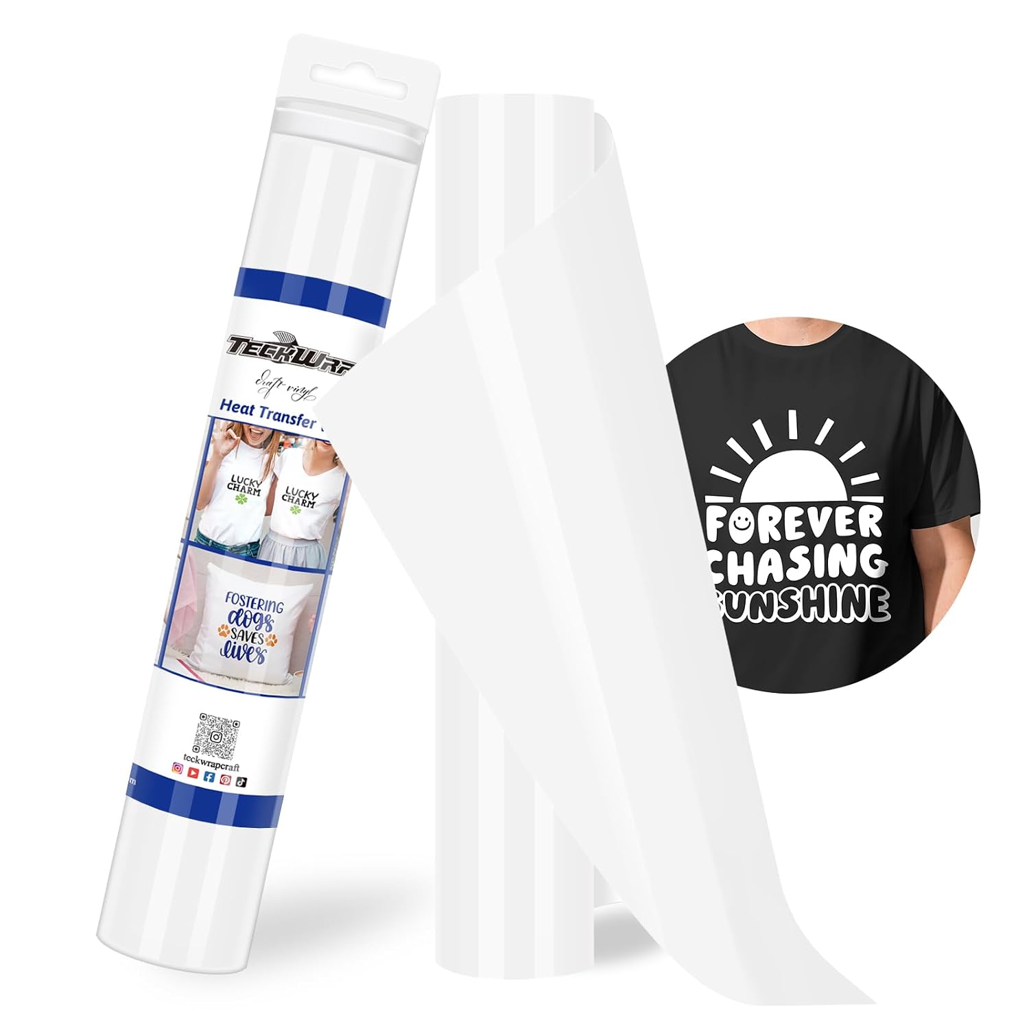 TECKWRAP Heat Transfer Vinyl, 30.5 cm x 305 cm White Iron On Vinyl for DIY Clothing, Shirts and Hats, Fabric White HTV Vinyl Iron On, Compatible with Heat Press and Craft Cutting Machines