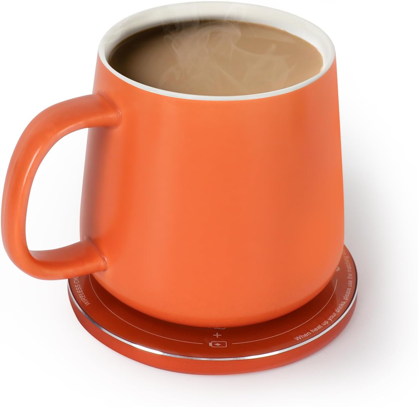 APEKX Auto On/Off Gravity-Induction Coffee Mug with Intelligent Temperature Control 113°F/45°C Cup Warmer Self-Heating with Wireless Charging Function Gifts for Home Office (Mug Included) Orange