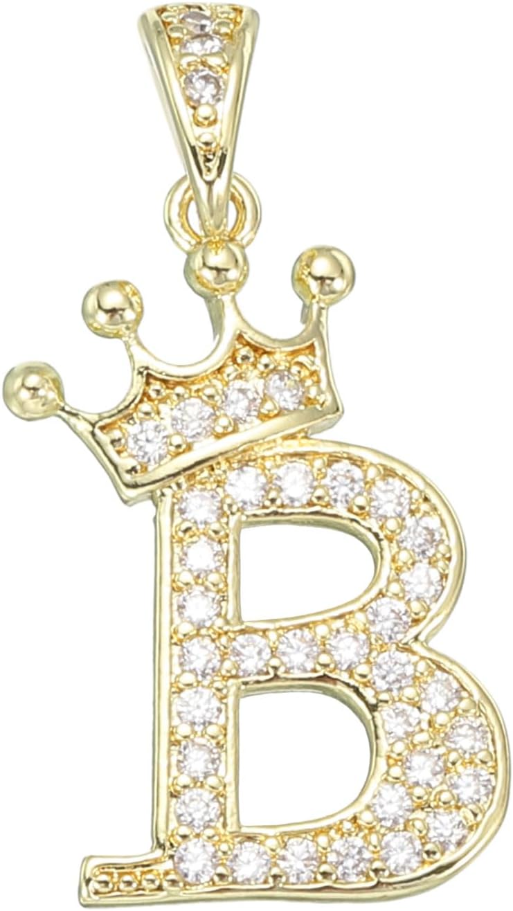 sourcing map Crown Crown Letter Charm, Alphabet Pendant Gold Plated Cubic Zirconia Monogram Initial Pendant Name Jewelry for DIY