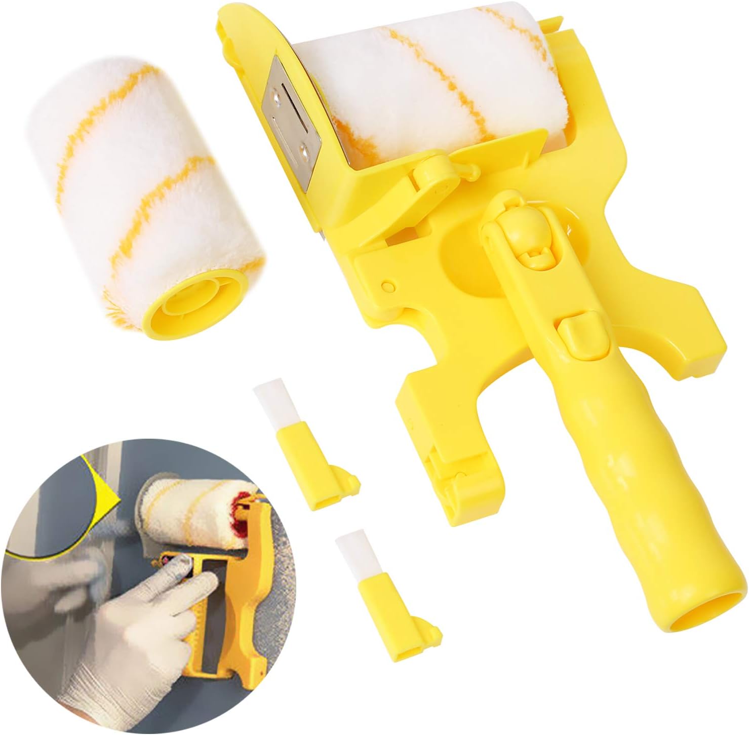 Paint Edger Roller Brush, Multifunctional Hand-held Clean-Cut Paint Edger Roller Brush Portable Tool Kit, Rexroth Pole Mountable with Roller and Brush for Home Room Wall Ceiling Painting