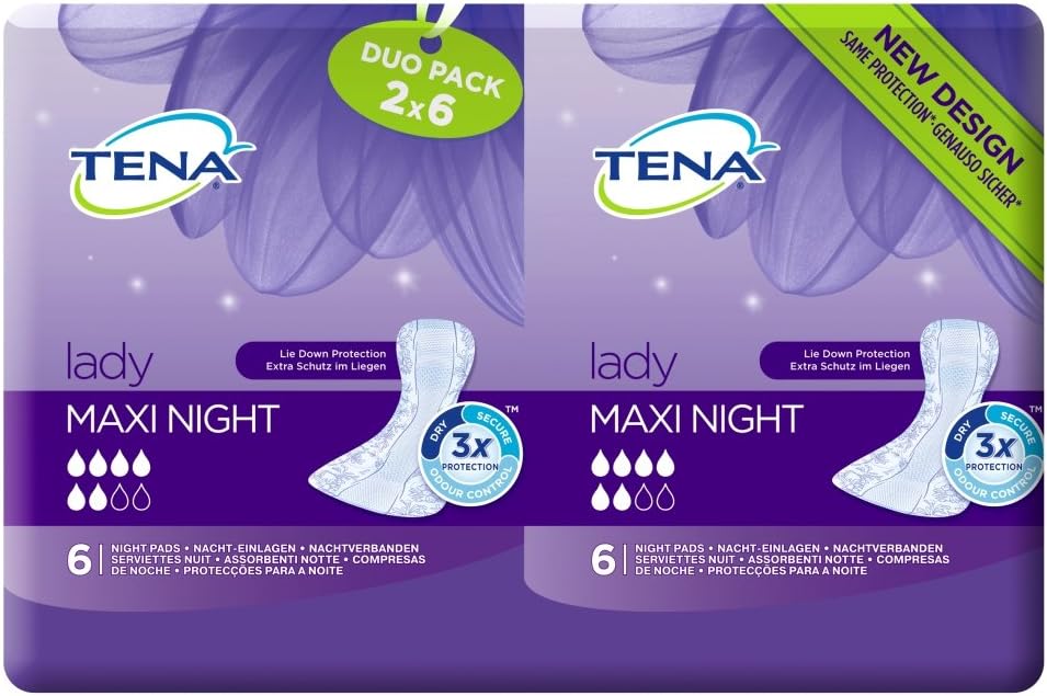 TENA Lady Maxi Night Pads, 2 x 6 pack, Gr
