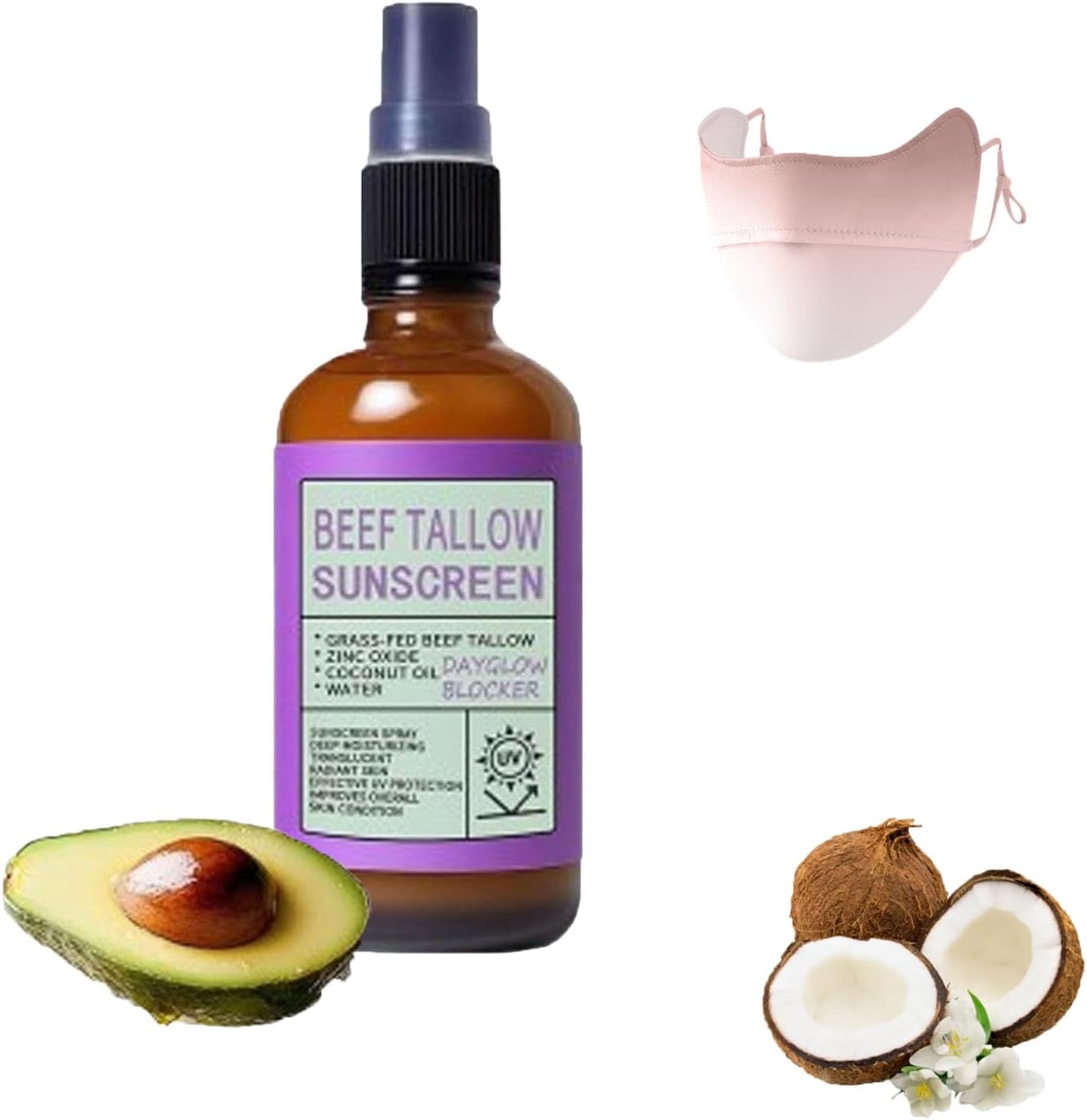 Grounded Labs Beef Tallow Sunscreen Spray, Grounded Labs Sunscreen Spray, Dayglow Blocker Sunscreens, With Zinc Oxide & Coconut Oil, Non-Greasy Fragrance-Free Formula All Skin Types (1)