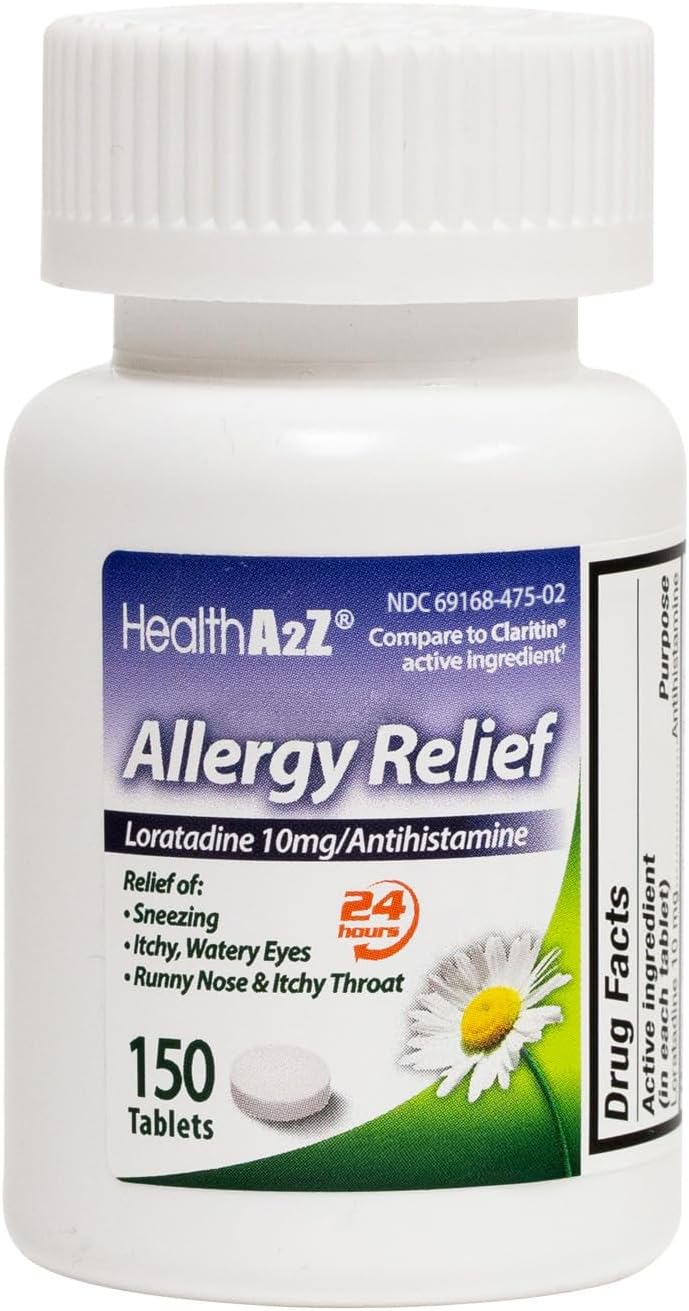 HealthA2Z® Allergy Relief | Loratadine 10mg | Antihistamine | Non-Drowsy | Relief from Itchy Throat, Sneezing, Runny Noses |24-Hours Allergy Medicine (150 Tablets)