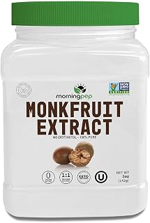 Morning Pep 100% Pure Monk Fruit extract sweetener, No Erythritol, Monkfruit Extract Powder, NON-GMO Project Verified, Keto Certified, OU kosher, No Fillers Zero Calories | Over 450 Servings | 5 oz