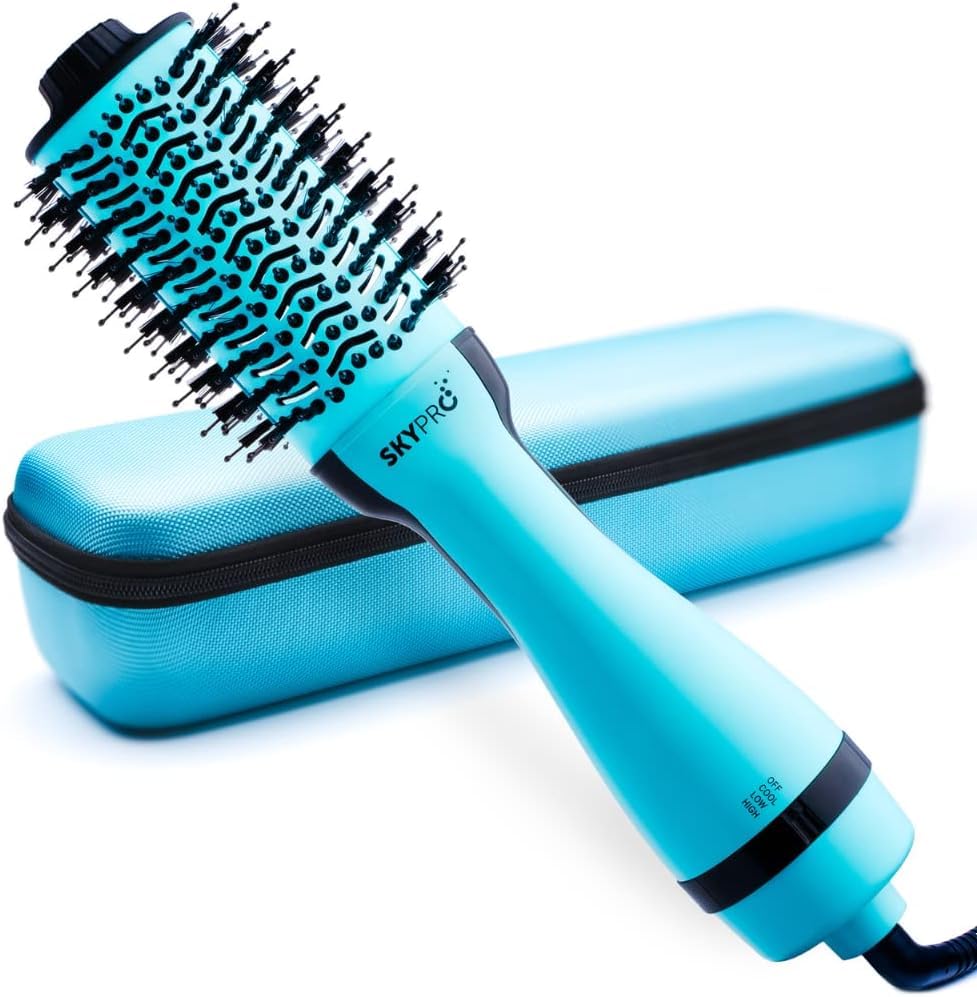 Blow Dryer Brush with Case | Ultra Lightweight Hair Dryer Brush Straightens, Volumizes & Creates Loose Waves | Hot Air | One Step Blowout and Volumizer by SKYPRO