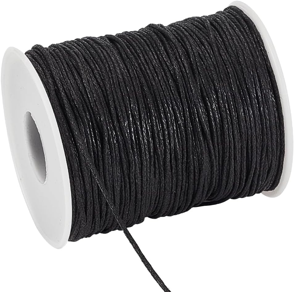 PH PandaHall 100 Yards 1mm Waxed Cotton Cord, Black Waxed String Beading Thread Roll Spool for Bracelet Necklace Jewelry Waist Beads DIY Crafts Making Macrame Supplies