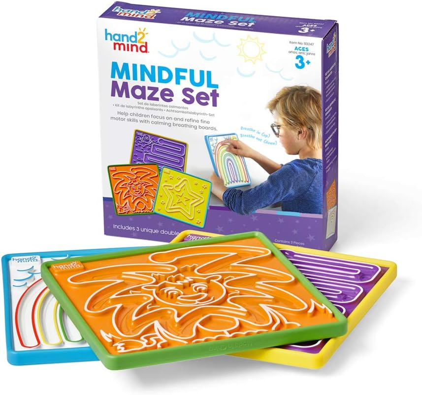 Learning Resources Mindful Maze Set 3 Double Sided Breathing Boards with Finger Paths, Mindfulness for Kids, Social Emotion Learning Toy, Sensory Toy for Sensory Play, Anxiety Relief Toys (Set of 3)