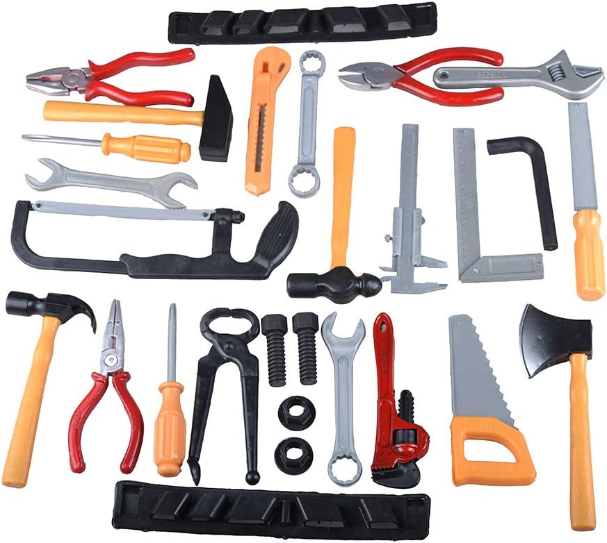 28 Pcs Kids Toy Tool Set Construction Party Supplies Plastic Pretend Play Accessory for Boys with Screwdrivers Pliers Axes Saws